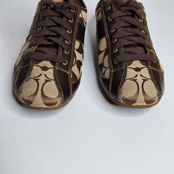 Coach Suee Khaki Chestnut Canvas Brown Leather Trim Sneaker Shoe Sz 8B A1258 - Picture 6 of 9